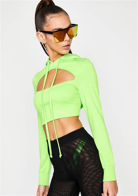Neon Green Cut Out Cropped Hoodie Dolls Kill