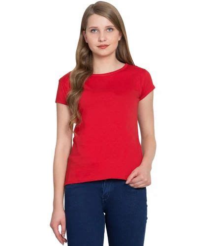 Cliths Women S Red Cotton Round Neck Solid T Shirt At Rs 299 Round Neck T Shirt For Women