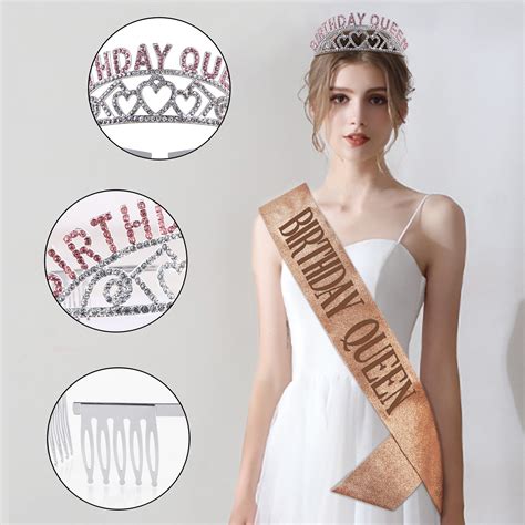 Rhinestone Adult Crown Birthday Queen Sash Tiara For Women Party Christmas Decor EBay