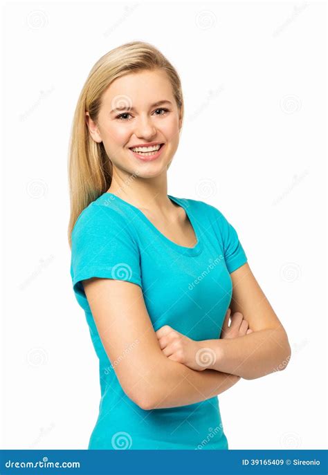 Happy Woman Standing Arms Crossed Stock Image Image Of Arms Blond 39165409