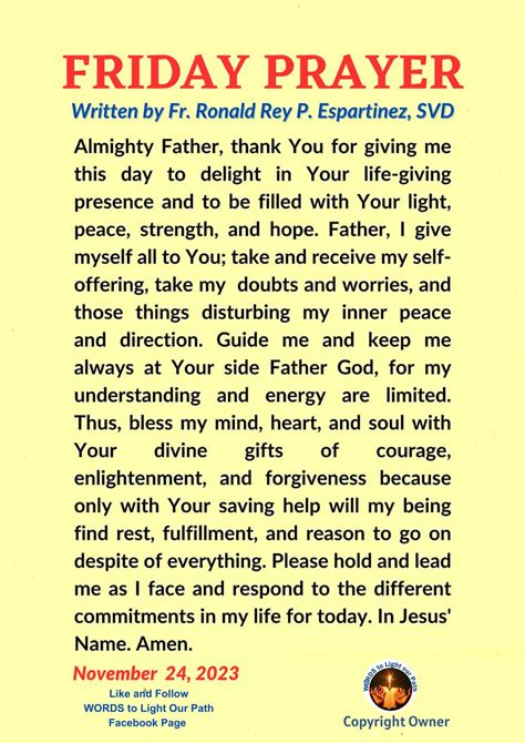 Friday Morning Prayer Words To Light Our Path