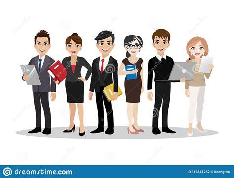 Cartoon Character With Business Man And Business Woman Flat Vector
