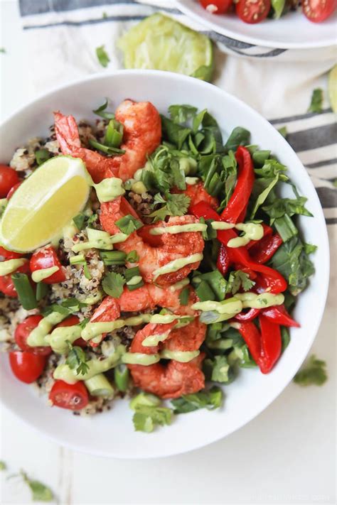 Blackened Shrimp Quinoa Bowl With Avocado Crema Recipe With Images Chicken Dinner Recipes