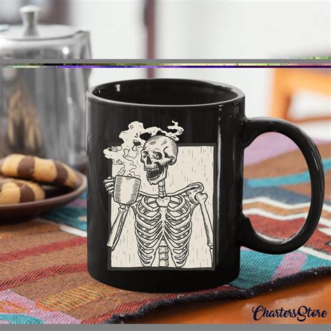 Halloween Coffee Drinking Skeleton Skull Long Sleeve Perfect Etsy