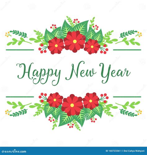 Lettering Of Invitation Card Happy New Year With Decoration Art Of Red