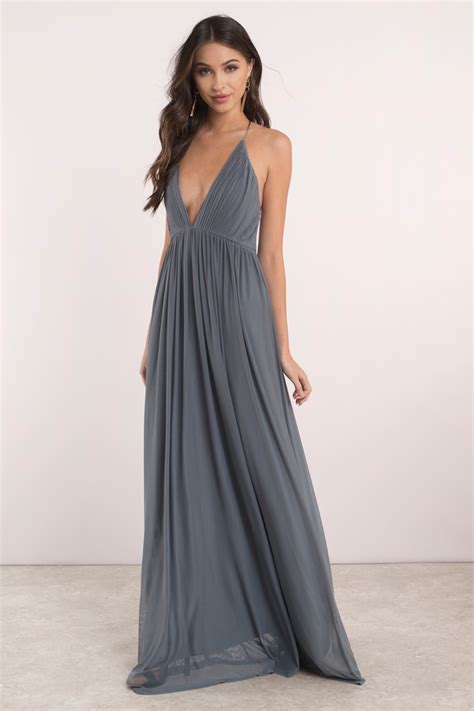 Grey Dress Pleated Dress Deep V Dress Sweep Dress Maxi Dress