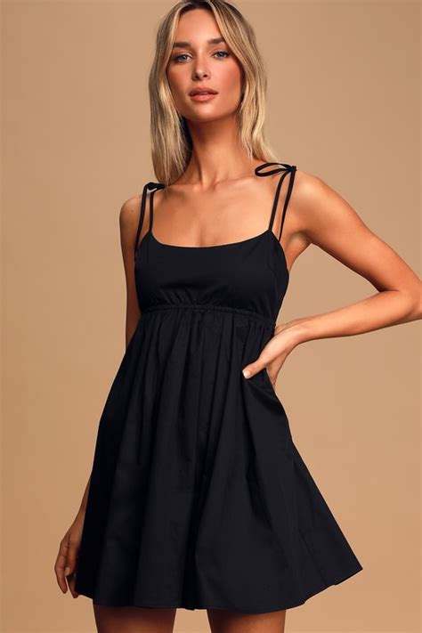 Cute Black Dress Tie Strap Mini Dress Backless Skater Dress Lulus