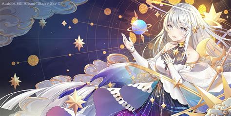 Download 1920x976 Pretty Anime Girl Stars Crescent Galaxy Moon