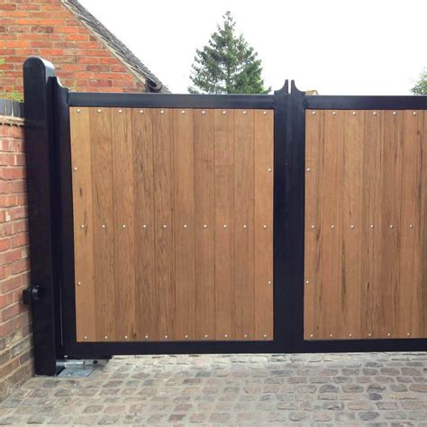 Metal Wood Lined Driveway Gates Door Gate Design House Gate Design