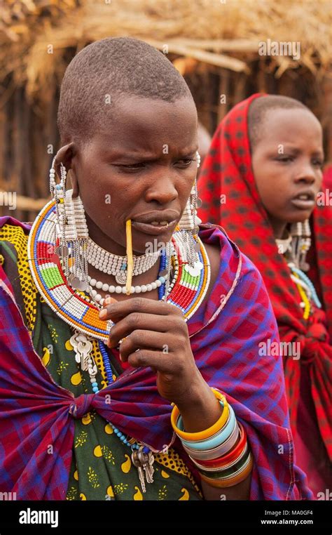 Massai Woman With Traditional Clothes And Jewellery Kenya Africa