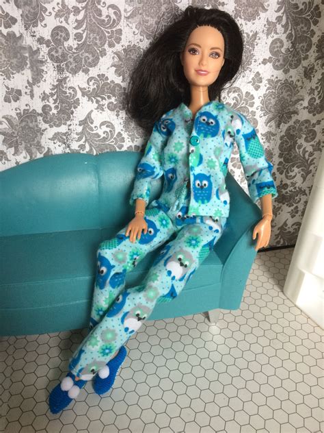 Barbie Doll Size Flannel Pajamas Pjs Outfit Winter Pajama Etsy Winter Pajamas Flannel