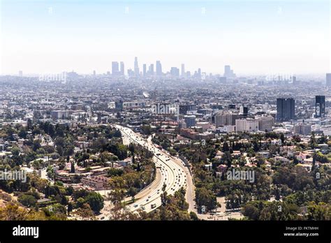 Elevated View Of Highway Curving Through Urban Sprawl Los Angeles