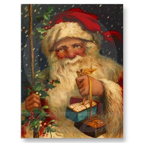 Vintage Santa With Ts Snowing Snowflakes Rustic Postcards Noel