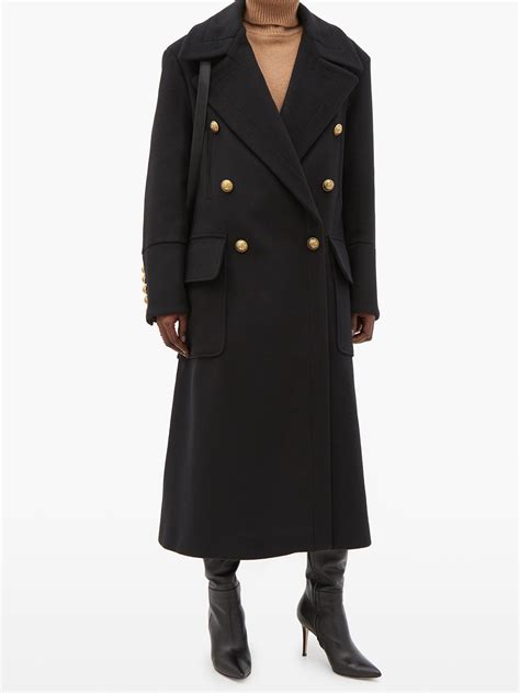 Balmain Oversized Double Breasted Wool Blend Coat In Black Lyst