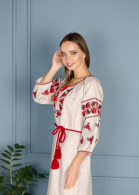 Linen Dress Ukrainian Vyshyvanka Embroidered Women Gift For Etsy