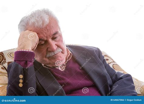 Tired Elderly Retired Man Sitting Thinking Stock Photo Image Of