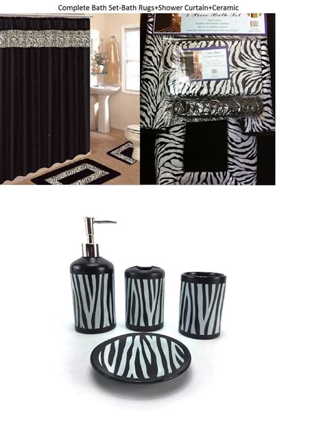 19 Piece Bath Accessory Set Black Zebra Animal Print Bath Rug Set