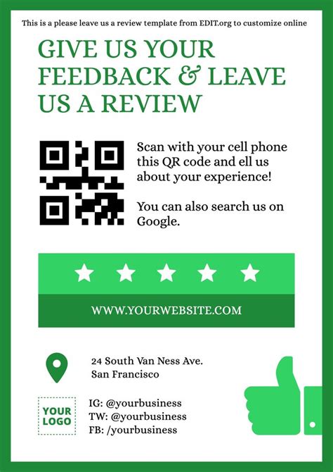 Online Editable Designs For Requesting Customer Reviews