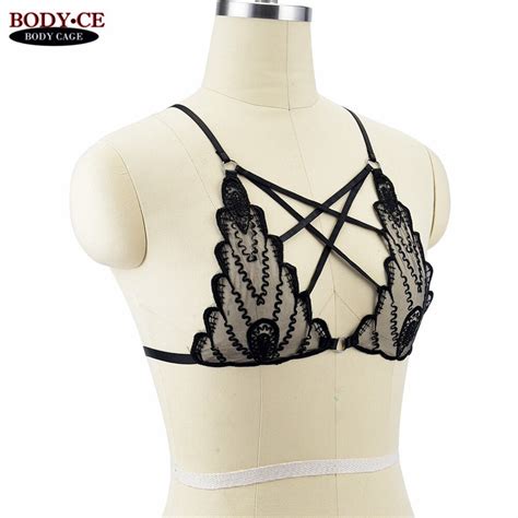 Body Cage Womens Sexy Soft Lace Bralette Sheer Lingerie Black Elastic Bondage Harness Bikini