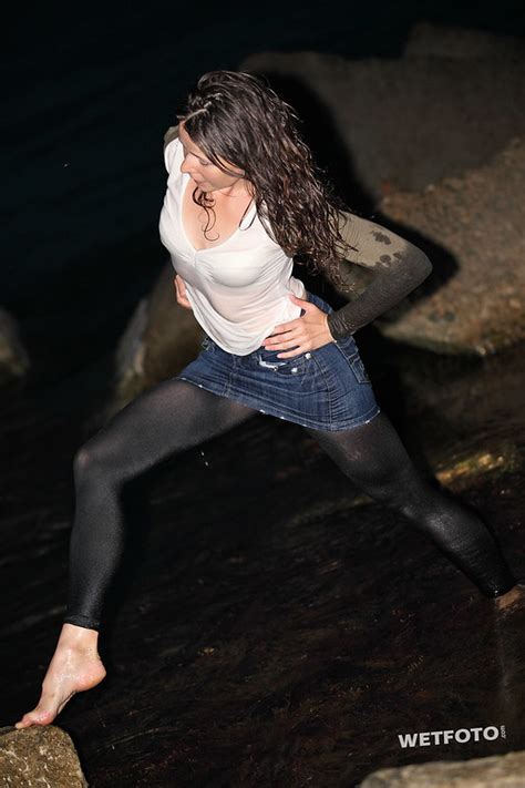 Fluidr Wetlook With Dancing Girl In Wet Jeans Skirt And Leggings