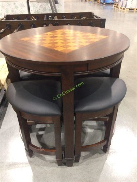 The set is completed with coordinated chairs featuring durable stain resistant fabric seat cushions, ensuring this dramatic set lasts for years to come. Costco-1074671-Well-Universal-5PC-Game-Top-Table-Set1 ...