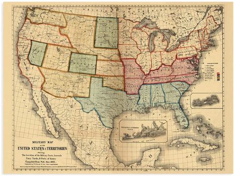 1861 American Civil War Map Vintage Maerican Civil War Wall Art