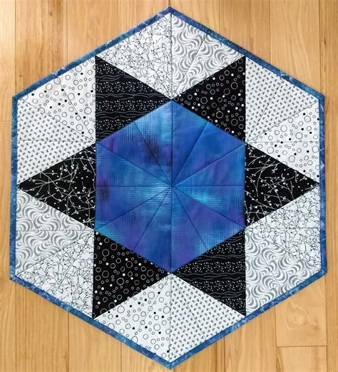 Quilted table topper, Table topper, Quilted gift, Handmade, Hexagon topper, Bright table topper 