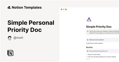 Simple Personal Priority Doc Notion Template