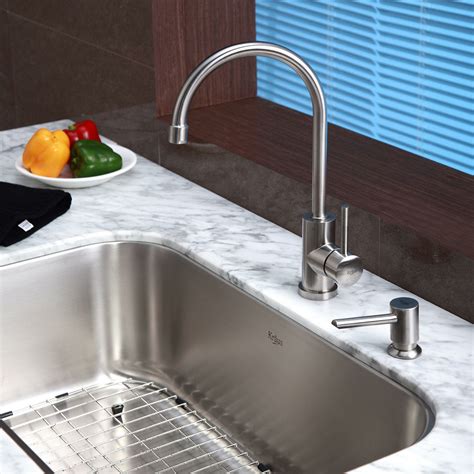 Along with a beautifully streamlined contemporary appearance, this installation kraus undermount sinks attach directly to the underside of the countertop material for flush installation, with a seamless transition from sink to counter. Kraus 31.5" x 18.38" 6 Piece Undermount Single Bowl ...