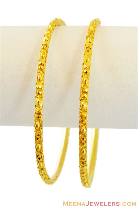 22k light weight gold bangles bago13435 22k fancy gold light weight bangles pair