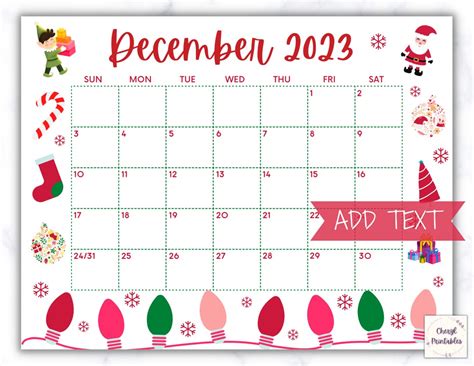 Printable December Calendar 2023 Christmas Calendar Holiday Etsy Norway