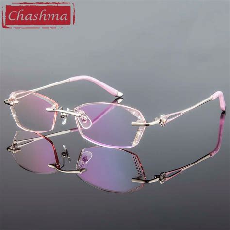 chashma brand eyeglasses diamond trimmed rimless glasses titanium fashionable lady eyeglasses