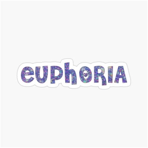 The Word Euphoria In Purple And Blue Glitter Sticker On A White Background