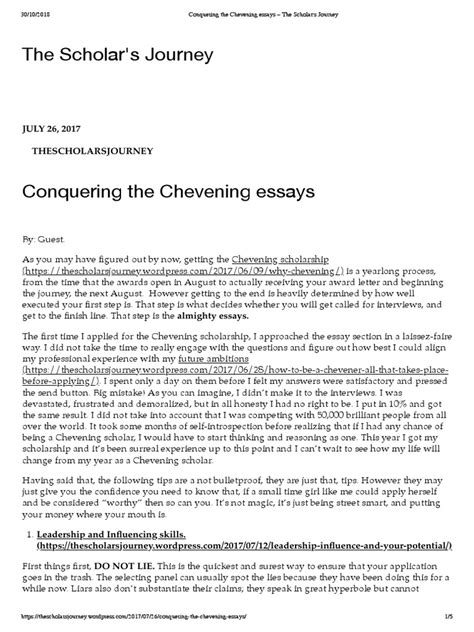 Conquering The Chevening Essays The Scholars Journey Leadership