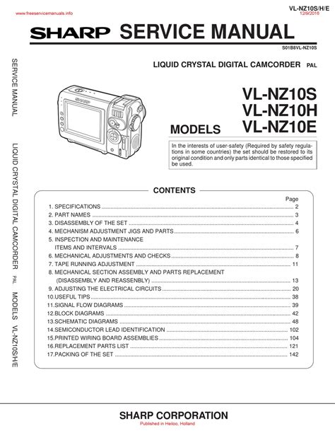 Sharp Vl Nz10s Service Manual Pdf Download Manualslib