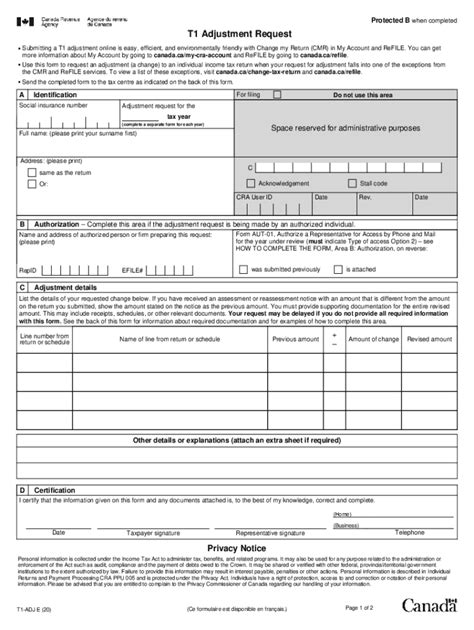 2020 2024 Form Canada T1 Adj E Fill Online Printable Fillable Blank