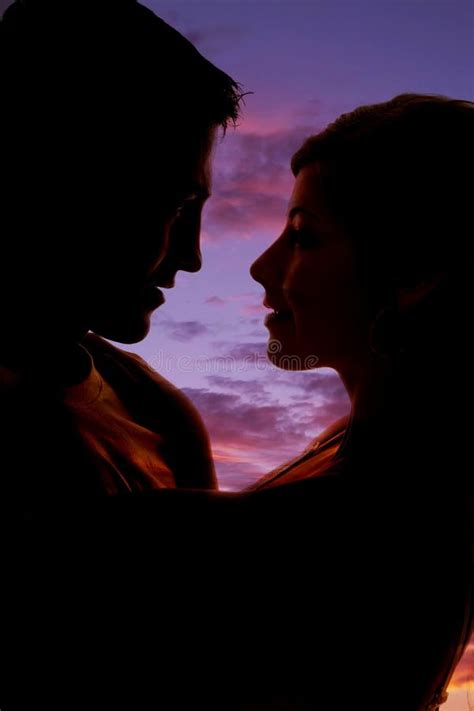 Silhouette Of Couple Heads Close Facing Each Other Sky Stock Image Image Of Ethnicity