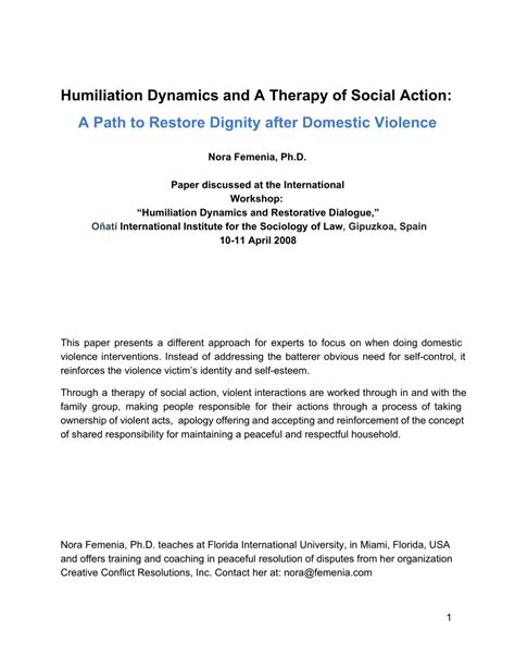 Pdf Humiliation Dynamics And A Therapy Of Social Action A Path To