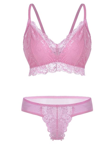 34 Off 2021 Plus Size Lace Panel Mesh Bralette Set In Light Pink