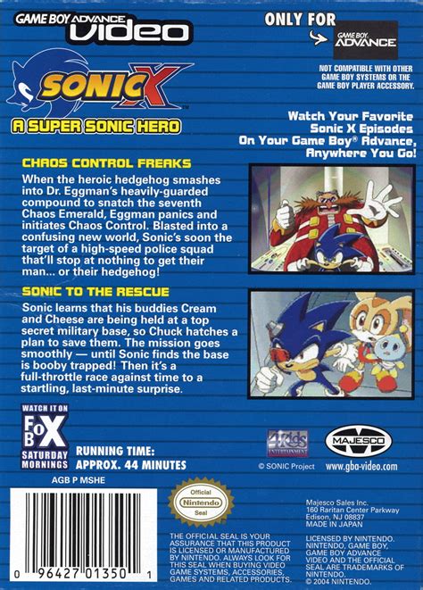 Game Boy Advance Video Sonic X Volume 1 Boxarts For Nintendo