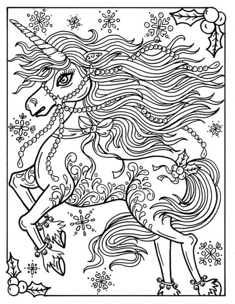 Printable coloring pages of unicorns. Christmas Unicorn Adult Coloring page Coloring book Holidays