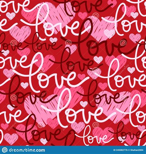 Vector Seamless Pattern Hand Written Lettering Love Pink Doodle