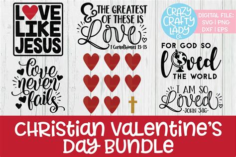 Christian Valentine's Day SVG DXF EPS PNG Cut File Bundle (180019