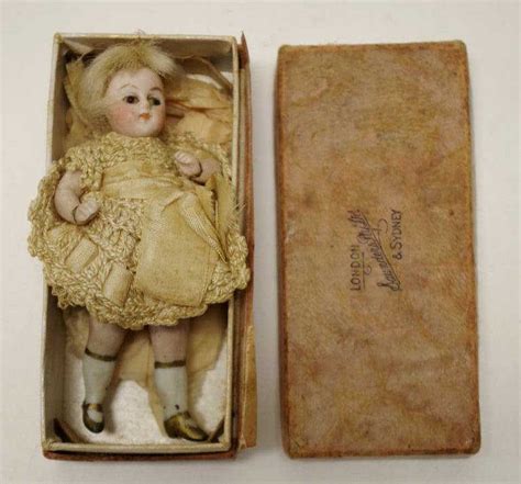 Antique Miniature Porcelain Doll In Saunders Box Zother Dolls And