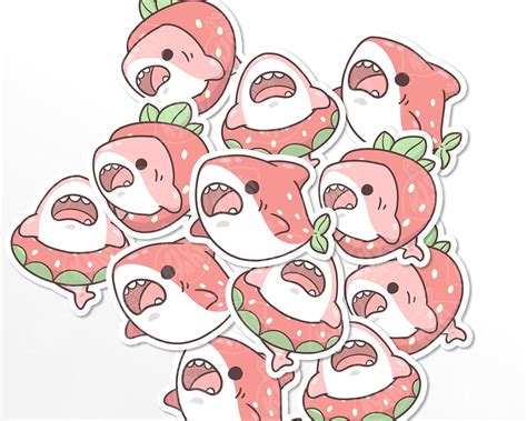 Cute Strawberry Shark Stickers Etsy