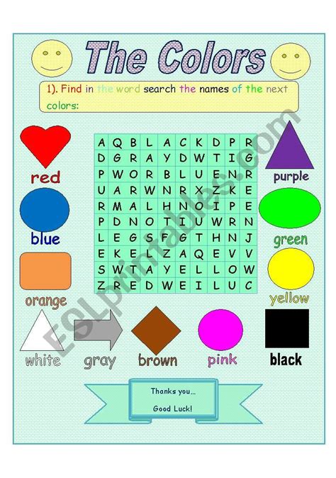 The Colors Word Search Esl Worksheet By Jhon Ch