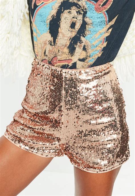 Missguided Tall Rose Gold Sequin Shorts In 2020 Sparkly Shorts