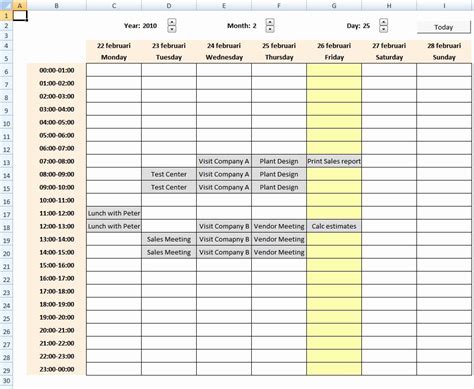 Excel Weekly Schedule Template Coba Ekspor