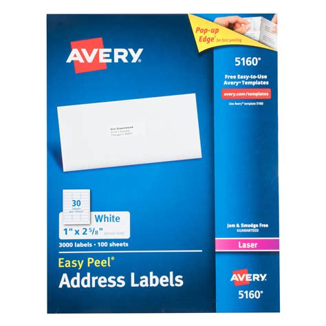 Avery 5160 1 X 2 58 White Easy Peel Mailing Address Labels 3000box
