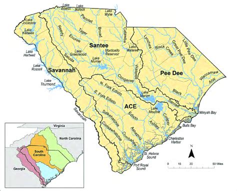 Map Of South Carolina Showing The Major River Basins And Lakes